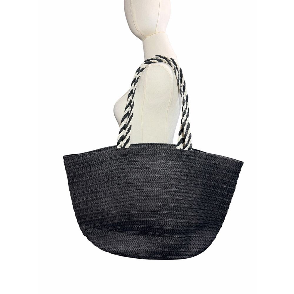 Rachel Zoe For Box Of Style Women Straw Beach Tote Bag Purse Black